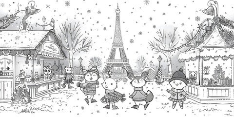 Tower Drawing in Black and White Cartoon Style Illustration