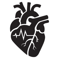 Anatomical heart vector silhouette icon. heartbeat, cardiovascular, anatomy, medical, health, cardiology illustration, biology, organ, human heart collection