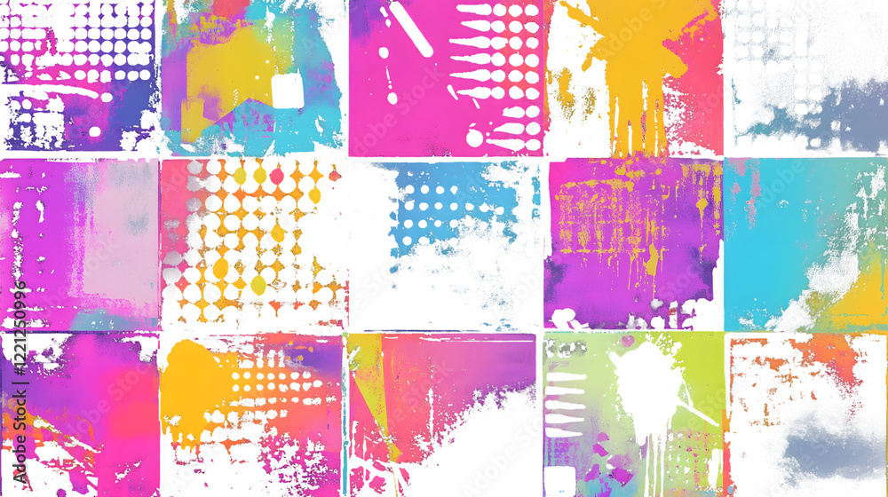 Aufkleber vibrant colorful abstract digital painting with brush strokes and geometric patterns