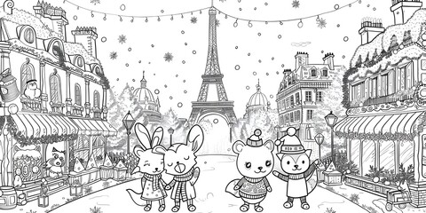 Cartoon Style Tower in Black and White Sketch Art