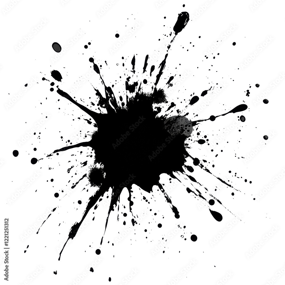 Poster The image shows a stylized depiction of a liquid splash with radiating lines and droplets against a black background.