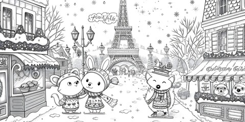Tower Drawing in Black and White Cartoon Style Illustration