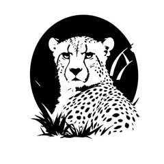Illustration of a Cheetah in Monochrome Silhouette with a Natural Background