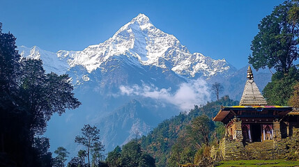 Majestic Snow-Capped Mountain at Sunrise &ndash; Scenic Landscape.