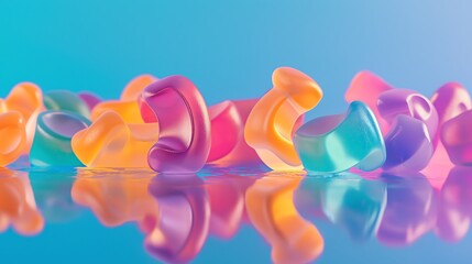 Fototapeta premium A collection of neon-colored gummy candies spread out on a reflective surface.