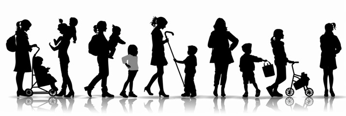 Silhouette Vector illustration set by black silhouettes of people, including woman, man, child, family, sport, dance, business, and action figures, unique vector icon set