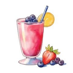 watercolors A refreshing fruit smoothie in a glass illustration