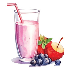 watercolors A refreshing fruit smoothie in a glass illustration