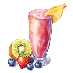 watercolors A refreshing fruit smoothie in a glass illustration