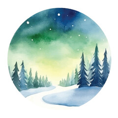 Naklejka premium watercolors A stunning aurora borealis over a snow illustration