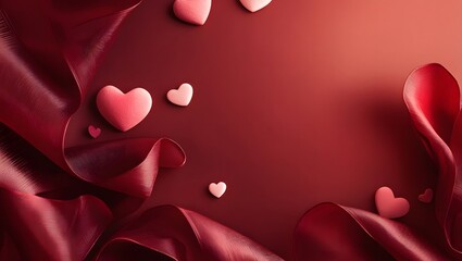 red silk with pink hearts on red background