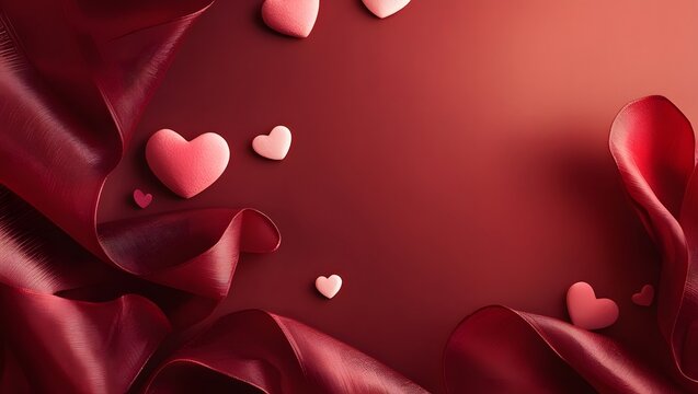 red silk with pink hearts on red background