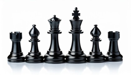 chess black pieces isolated on white background