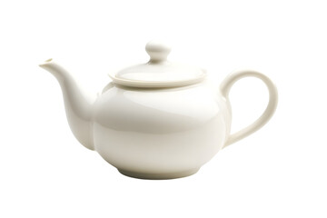 Elegant white teapot for serving tea isolated on transparent or white background