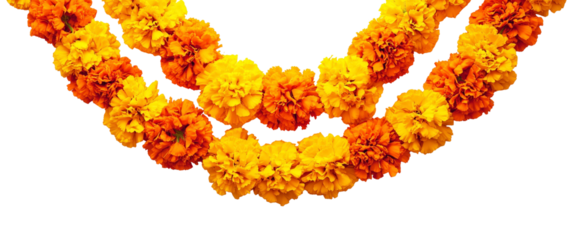 Marigold Garland: Vibrant marigold garlands, a symbol of celebration and festivity, are intricately woven with warm orange and yellow blossoms.