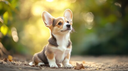 Fototapeta premium Adorable Welsh Corgi Puppy in Golden Sunlight