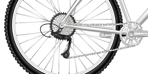 Close up of Rear Wheel Chain and Derailleur of a Mountain Bike Detailed