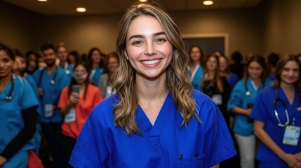 Fototapeta premium A confident healthcare worker ensuring secure and efficient data access for patients using advanced systems and glowing interfaces in a tech-forward clinic
