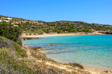 Fanos beach with clear water and fine sand, located in the south of Koufonisi. Small Cyclades, Greece