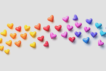 Group of colorful hearts arranged on a white background creating a vibrant and cheerful decorative display for various design projects and themes