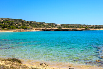 Fanos beach with clear water and fine sand, located in the south of Koufonisi. Small Cyclades, Greece