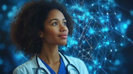 A team of healthcare providers collaborating on compliant care delivery using encrypted systems and advanced data-sharing technology in a connected facility