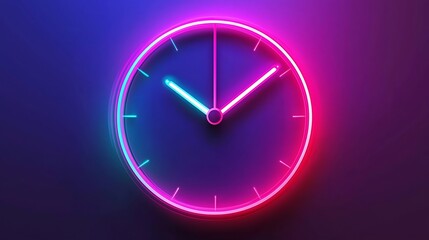 Neon clock showing time, dark background, concept of time management, website banner