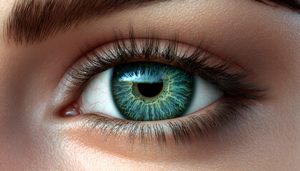 Obraz premium Future concept of a woman with an eye panel enhanced by cyber technology