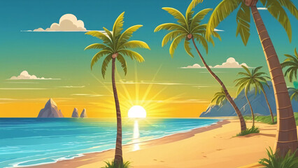 Obraz premium Enjoy a stunning Tropical Beach Sunset with beautiful Palm Trees and an ocean view