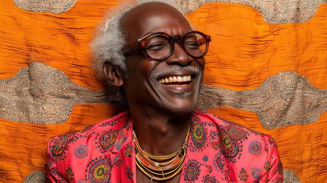 Multiple exposure of a dark-skinned male laughing, with his vibrant expression blending into a textured landscape, symbolizing joy and personal connection to the environment