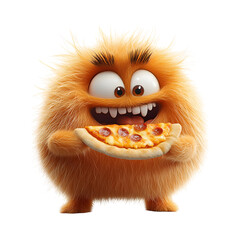 Fluffy 3D Cartoon Character Making a Funny Face Isolated on Transparent Background