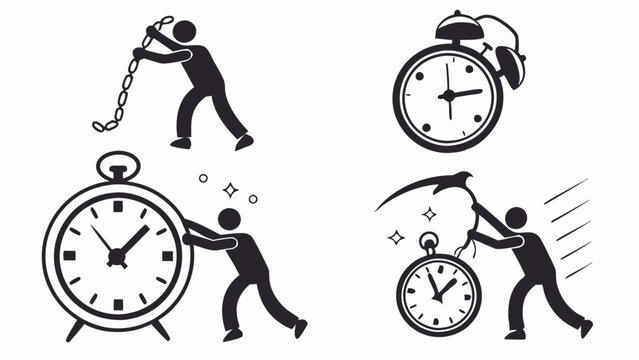 Flat Icon Silhouettes of Time-Stop Phenomena, Frozen Clocks, and Suspended Droplets