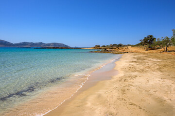 Obraz premium Fanos beach with clear water and fine sand, located in the south of Koufonisi. Small Cyclades, Greece