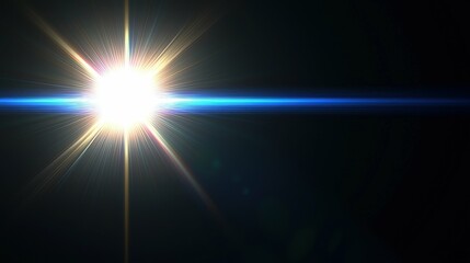 Obraz premium A blue lens flare effect on a black background, layered in double exposure with abstract flowing patterns, creating a captivating, light-focused design element