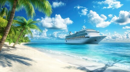 Fototapeta premium Luxury Cruise Ship at Tropical Paradise Beach