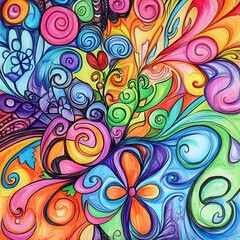 Vibrant Colorful Abstract Swirls and Patterns in Whimsical Digital Art Design