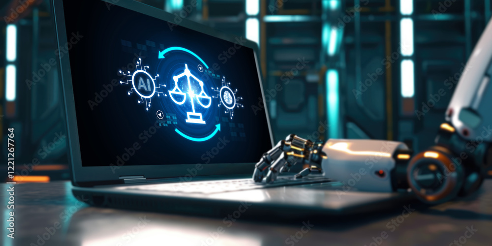 Poster ai ethics responsibility standard law and rules on computer screen provide report of ai ethic transp