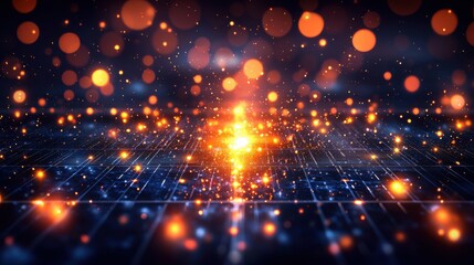 Fototapeta premium A macro image of a solar panel with a focus on the small cells and light reflection, symbolizing innovation in renewable energy technologies and the future of clean power