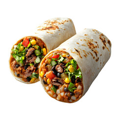 Frozen Burritos with Vibrant Fillings on Plain White Background