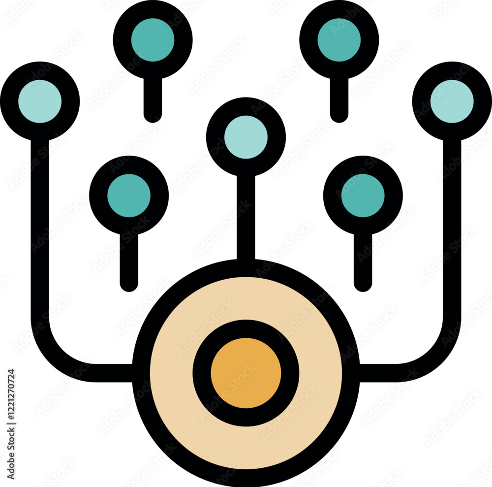 Poster visualizing data flow, connecting various data points to a central processing unit, symbolizing effi