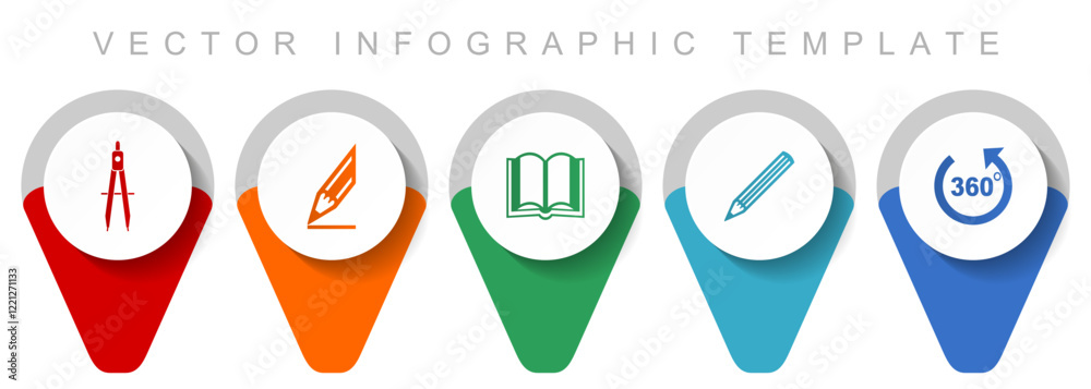 Poster education pointer collection, miscellaneous icons such as calippers, pencil, book and 360 degree, fl