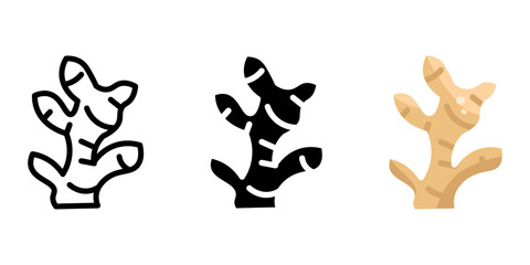 Ginger root icon. Ginger seasoning sign. Anti flu tea ingredient symbol.