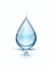 Fototapeta premium A crystal-clear water droplet reflecting light, isolated on white background, full depth of field.