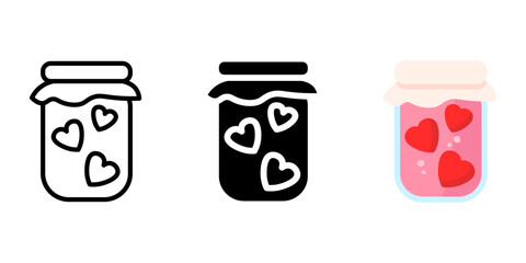 Glass jar with hearts inside icon. Love jar sign. Valentines day symbol.