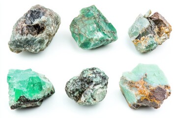 Vibrant chrysoprase collection showcasing unique textures and colors on a pristine white background