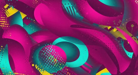 Abstract Neon Fusion: A vibrant explosion of neon colors and dynamic shapes, merging fluid lines and bold hues, creating a modern, eye-catching composition