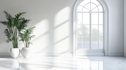Window shadow drop on white wall background