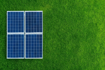 Solar panels generating renewable energy on green grass in a sunny environment