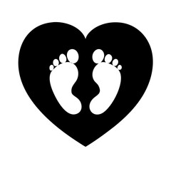 A simple, black heart design with white baby footprints, perfect for baby-themed products.