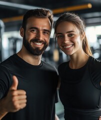 Fototapeta premium Fitness Couple Pose for a Thumbs-Up Selfie